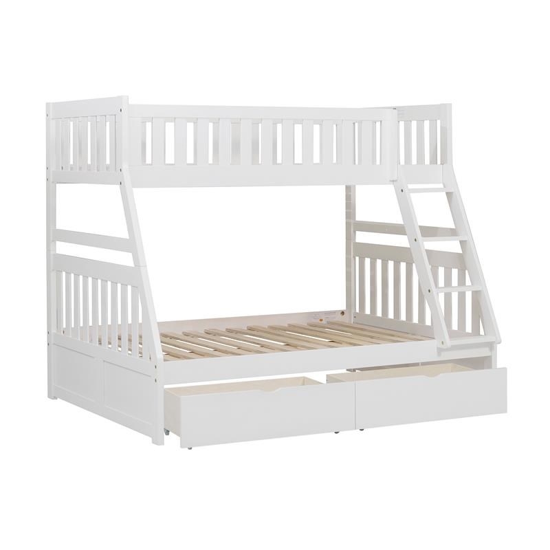Pemberly Row 2-Storage Boxes Transitional Wood Twin over Full Bunk Bed in White