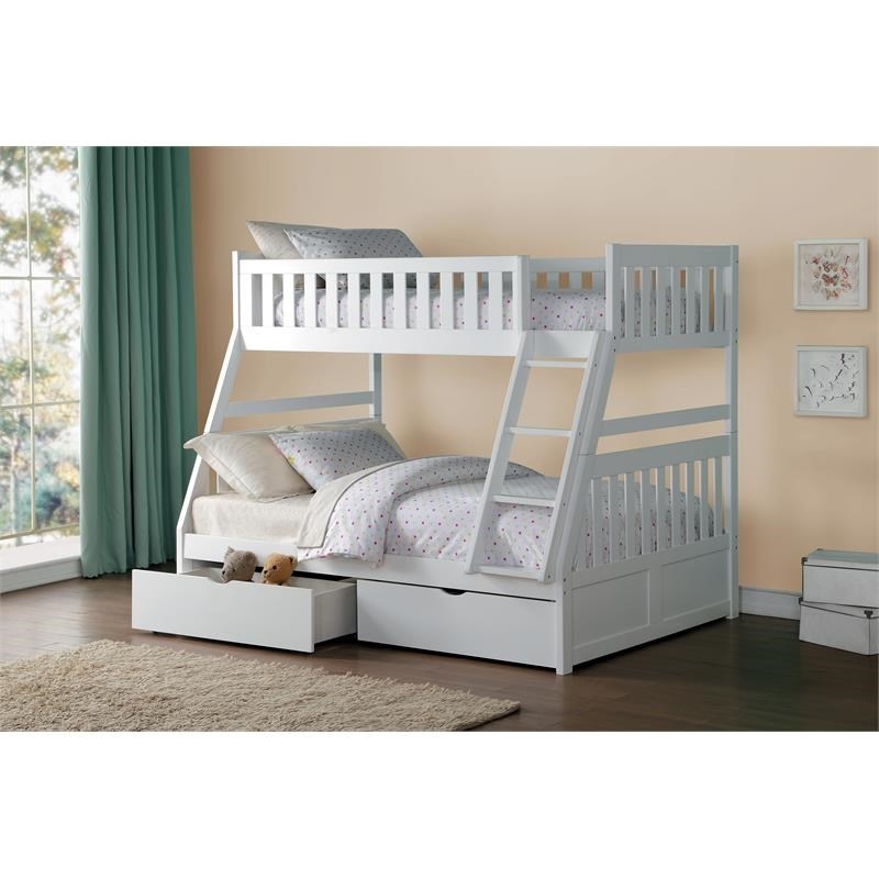 Pemberly Row 2-Storage Boxes Transitional Wood Twin over Full Bunk Bed in White