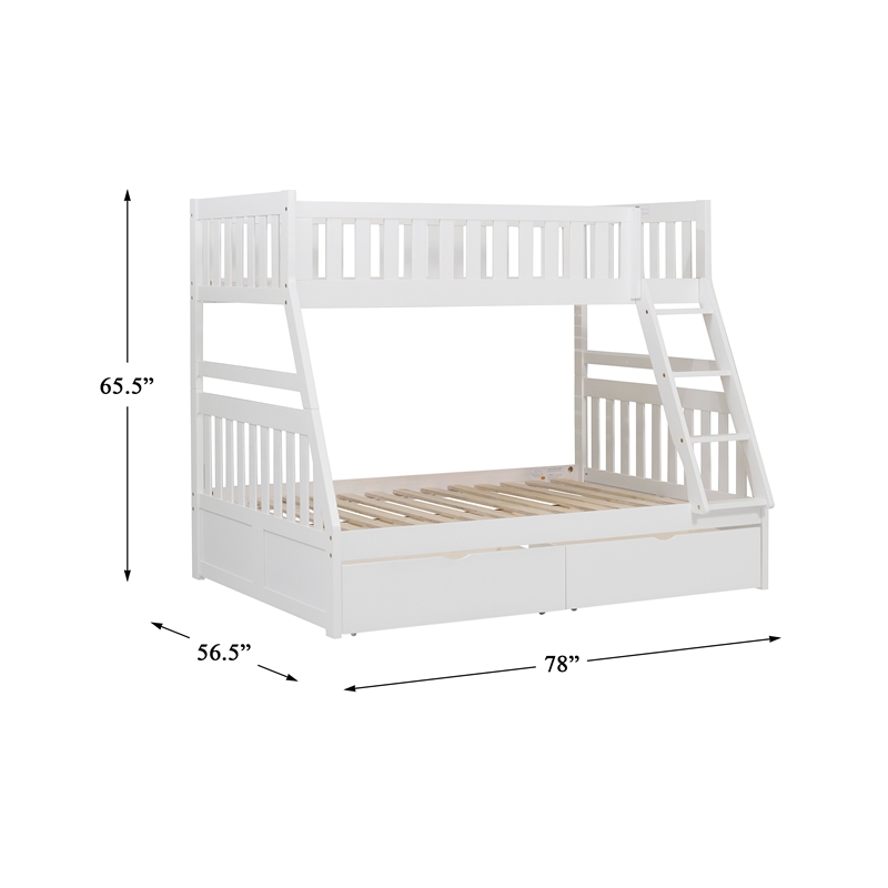 Pemberly Row 2-Storage Boxes Transitional Wood Twin over Full Bunk Bed in White