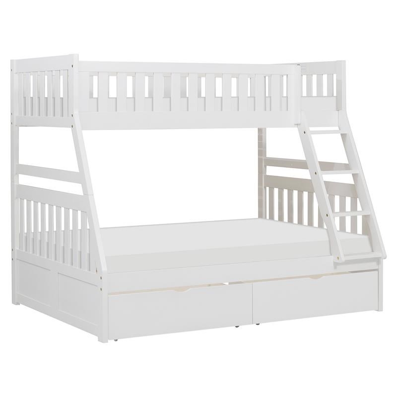 Pemberly Row 2-Storage Boxes Transitional Wood Twin over Full Bunk Bed in White