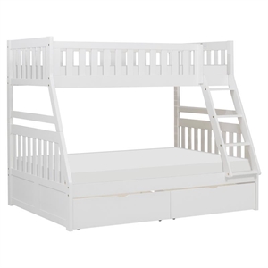 Pemberly Row 2-Storage Boxes Transitional Wood Twin over Full Bunk Bed in White