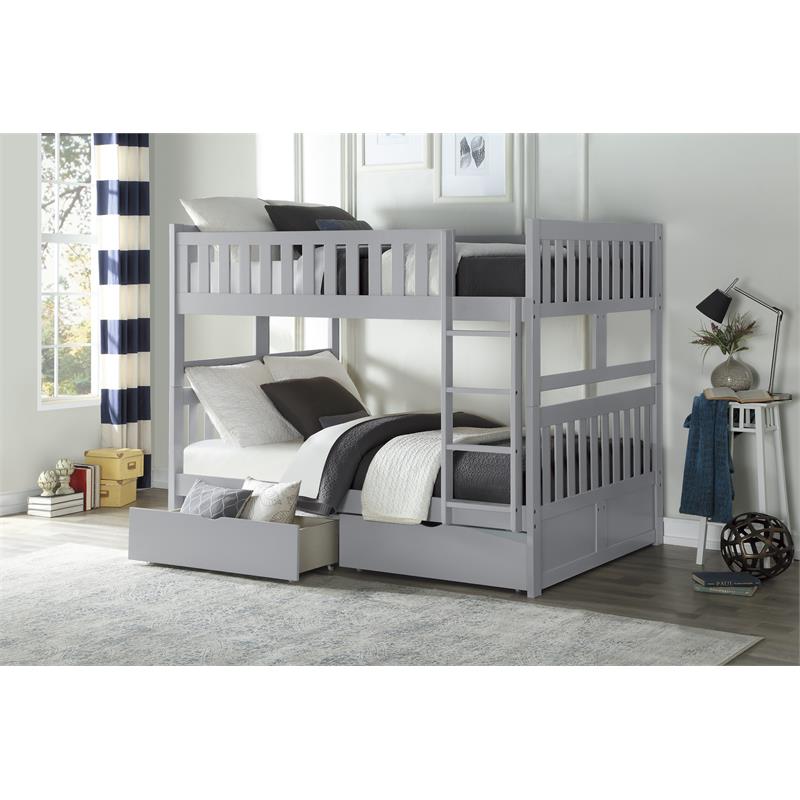 Pemberly Row Transitional Wood Full over Full Bunk Bed with Storage Box in Gray