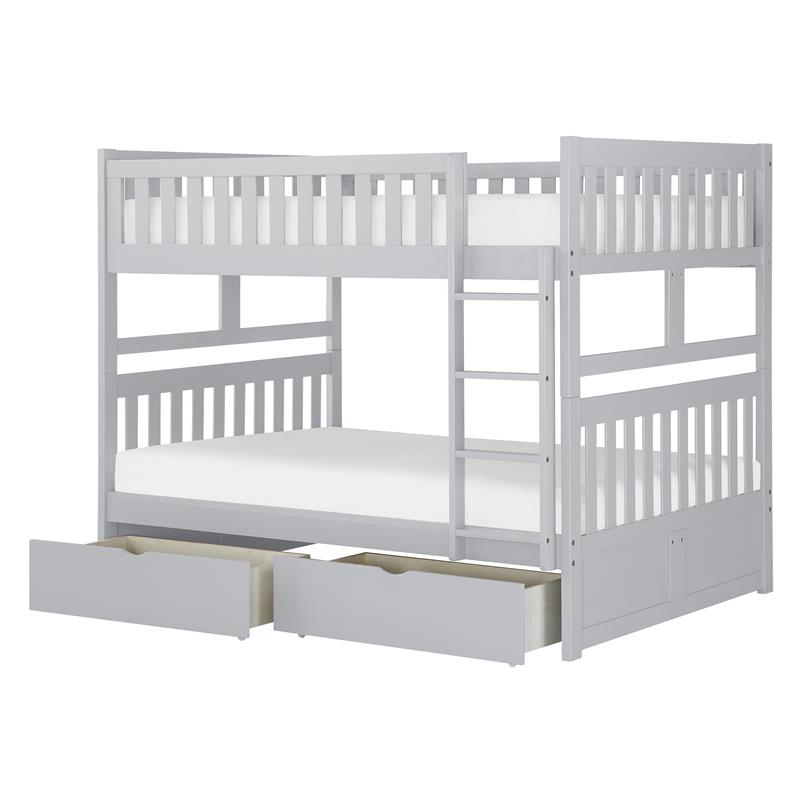 Pemberly Row Transitional Wood Full over Full Bunk Bed with Storage Box in Gray
