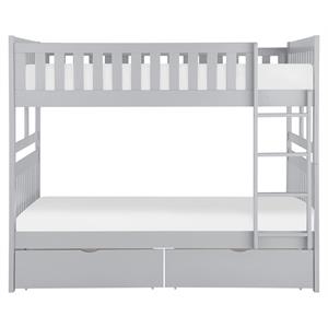 Pemberly Row Transitional Wood Full over Full Bunk Bed with Storage Box in Gray