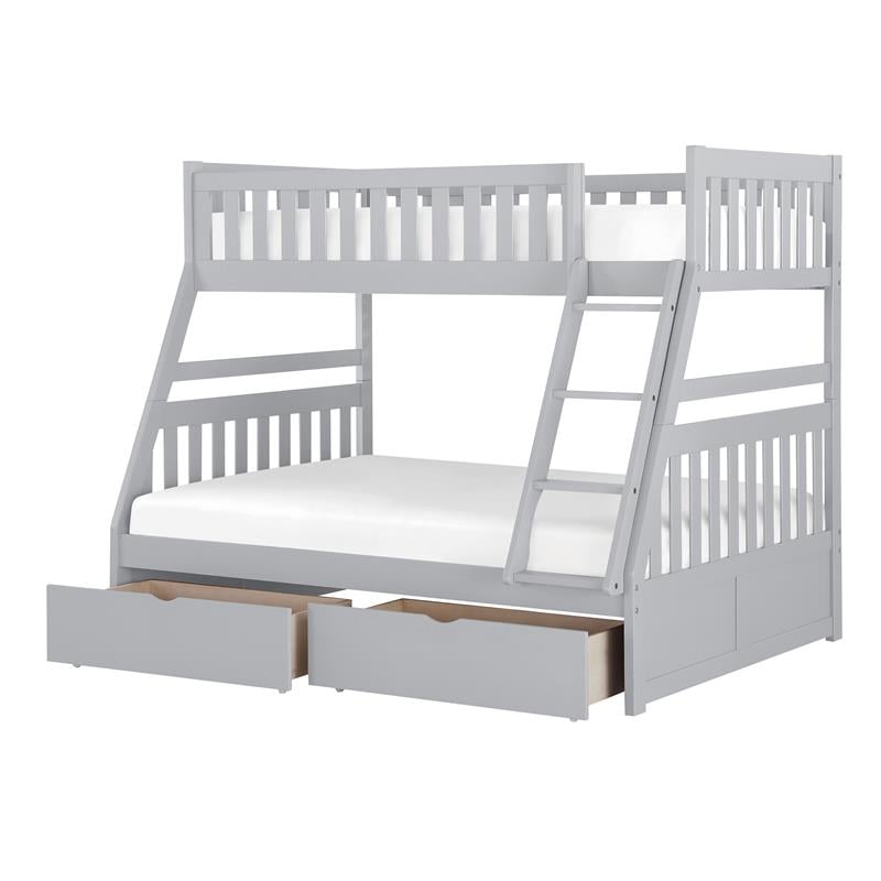 Pemberly Row Transitional Wood Twin over Full Bunk Bed with Storage Box in Gray