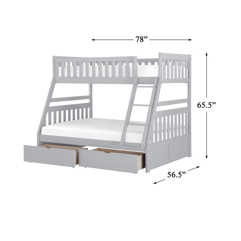 Pemberly Row Transitional Wood Twin over Full Bunk Bed with Storage Box in Gray