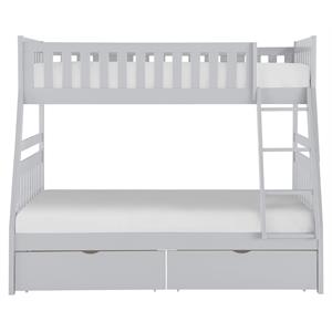 Pemberly Row Transitional Wood Twin over Full Bunk Bed with Storage Box in Gray