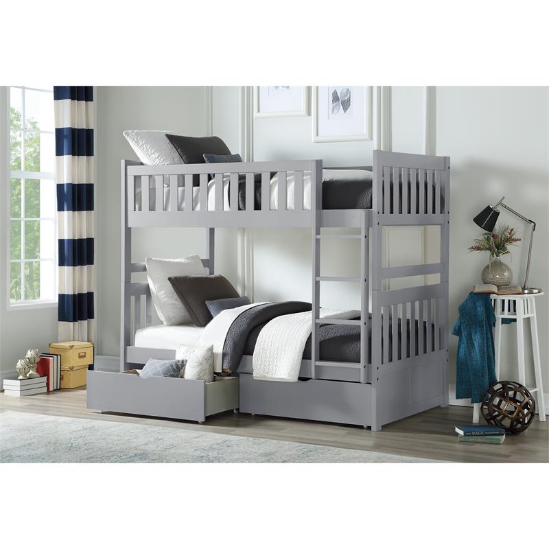 Pemberly Row Transitional Wood Twin over Twin Bunk Bed with Storage Box in Gray