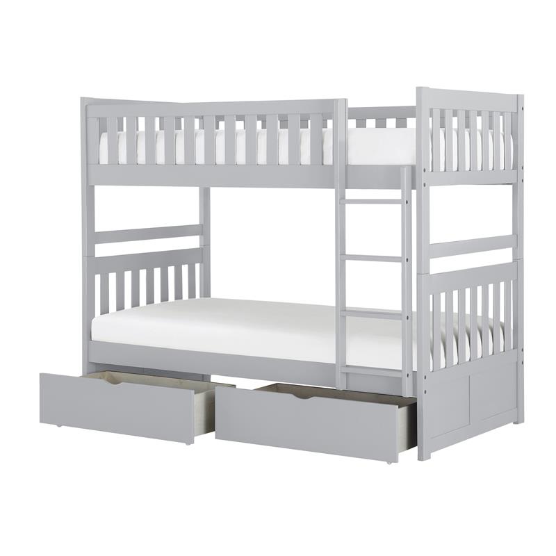 Pemberly Row Transitional Wood Twin over Twin Bunk Bed with Storage Box in Gray