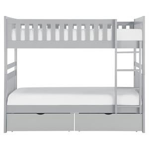 Pemberly Row Transitional Wood Twin over Twin Bunk Bed with Storage Box in Gray