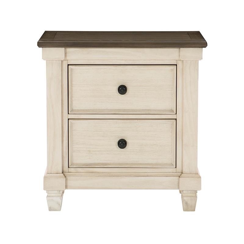 Pemberly Row 2-Drawer Transitional Wood Nightstand in Antique White/Rosy Brown
