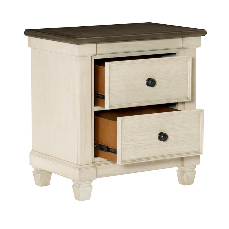 Pemberly Row 2-Drawer Transitional Wood Nightstand in Antique White/Rosy Brown