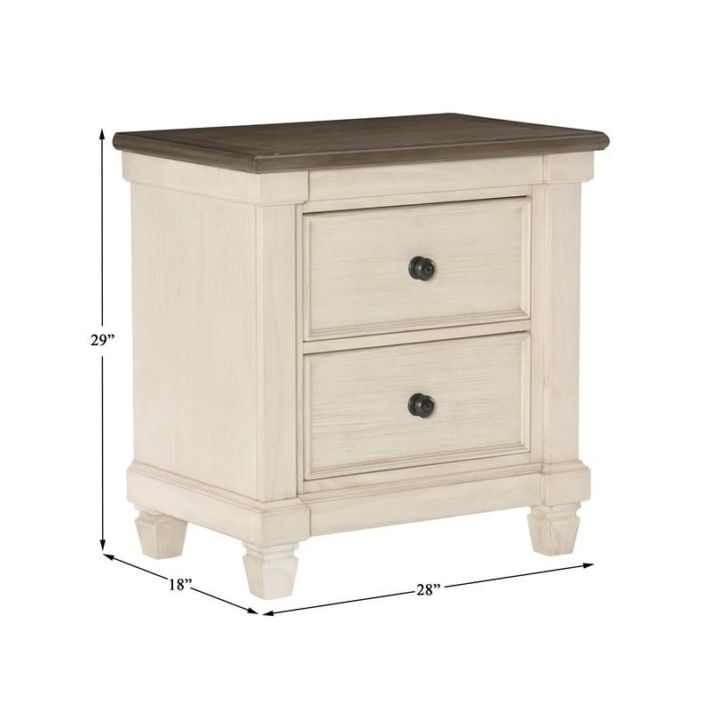 Pemberly Row 2-Drawer Transitional Wood Nightstand in Antique White/Rosy Brown