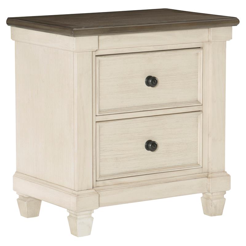 Pemberly Row 2-Drawer Transitional Wood Nightstand in Antique White/Rosy Brown