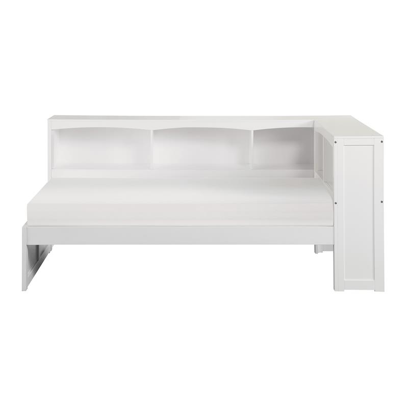 Pemberly Row 5-Shelf Transitional Wood Twin Bookcase Corner Bed in White