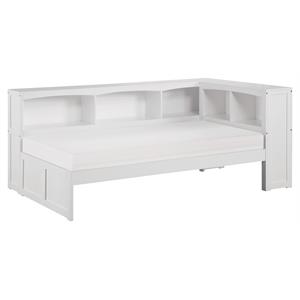 Pemberly Row 5-Shelf Transitional Wood Twin Bookcase Corner Bed in White