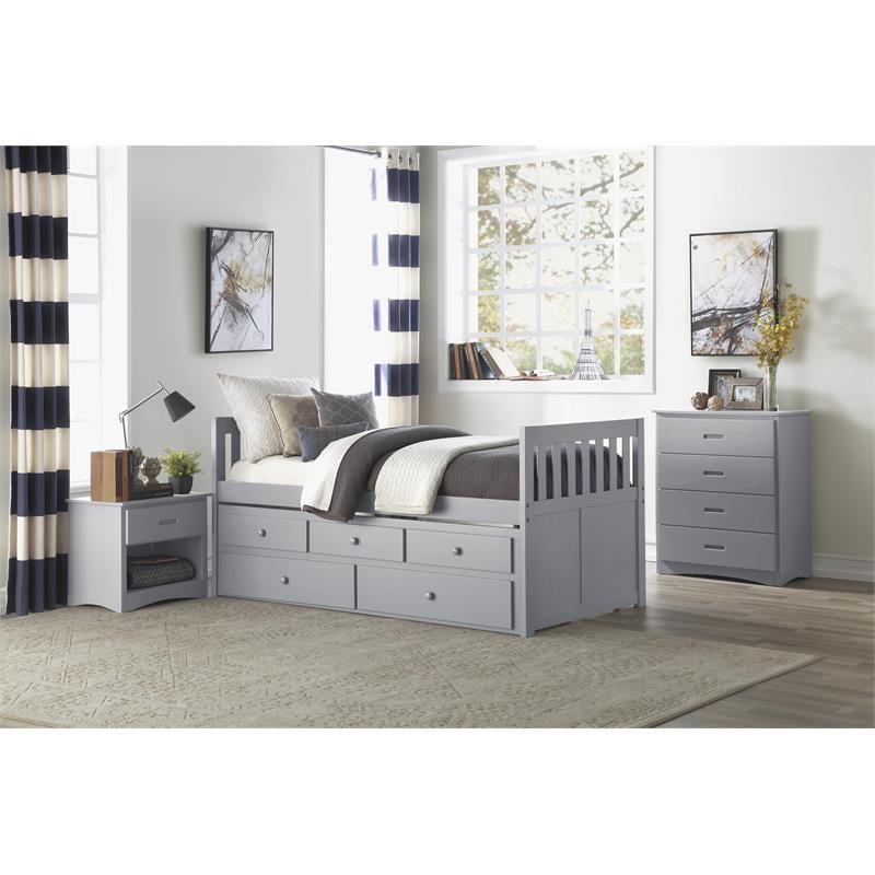 Pemberly Row 1-Drawer and 1-Shelf Transitional Wood Nightstand in Gray
