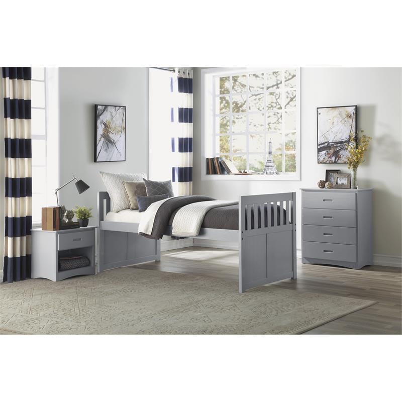 Pemberly Row 1-Drawer and 1-Shelf Transitional Wood Nightstand in Gray