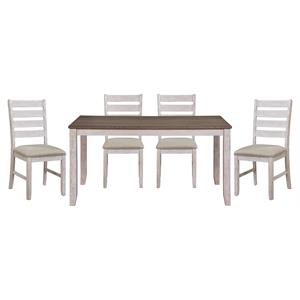 Pemberly Row 5-Piece Transitional Wood Dining Set in Grayish White and Brown