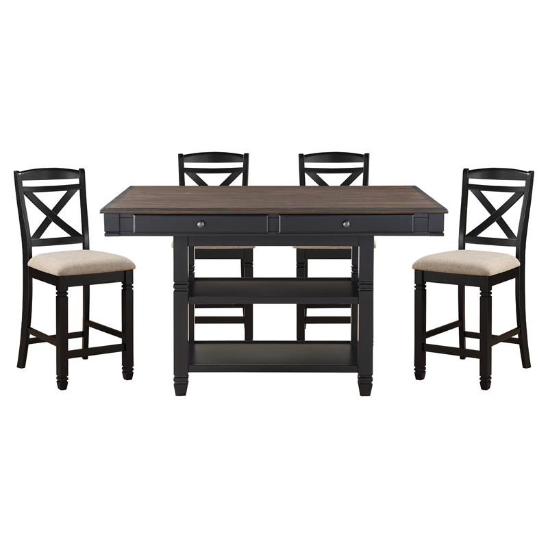 Pemberly Row 5-Piece 4 Drawers Wood Counter Height Dining Set in Natural