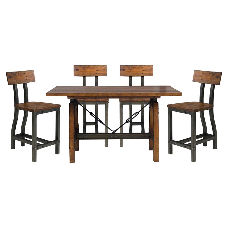 Pemberly Row 5-Piece Transitional Wood Counter Height Dining Set in Brown