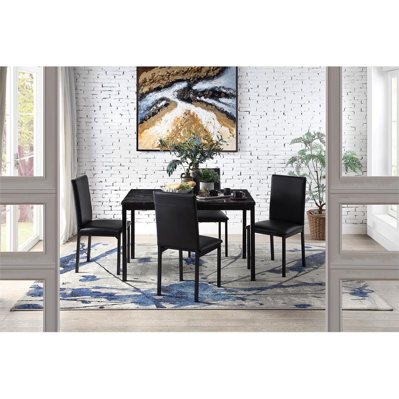 Pemberly Row 5-Piece Transitional Metal Dining Set in Black
