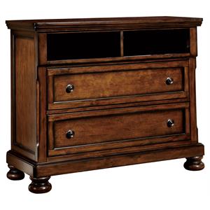 pemberly row 2 drawers traditional wood tv chest in brown cherry