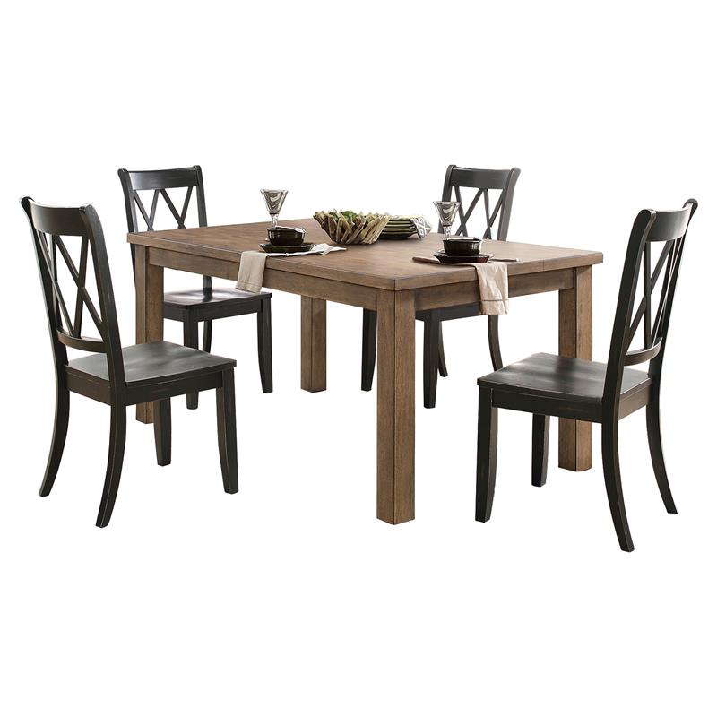 Pemberly Row 5-Piece Contemporary Wood Dining Set in Natural and Black