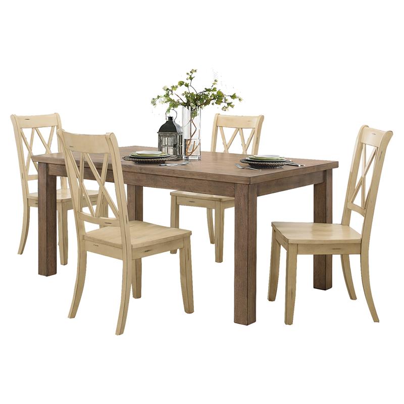 Pemberly Row 5-Piece Contemporary Wood Dining Set in Natural and Buttermilk