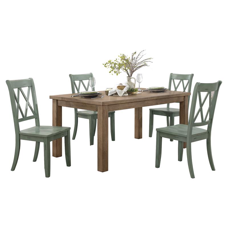 Pemberly Row 5-Piece Contemporary Wood Dining Set in Natural and Teal