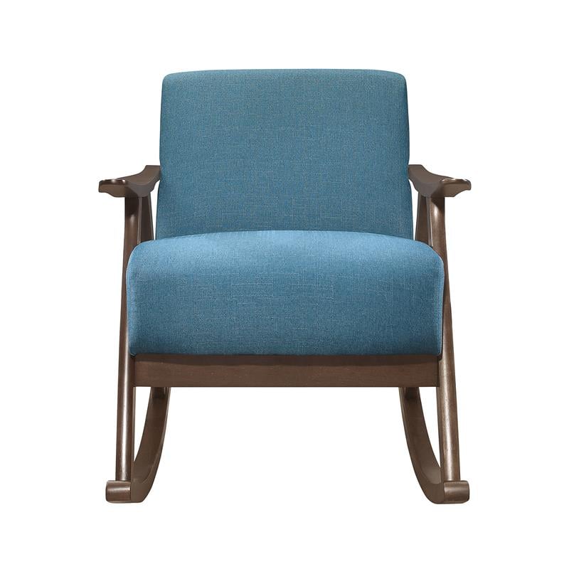 Pemberly Row Mid-Century Textured Fabric Rocking Chair in Dark Walnut/Blue
