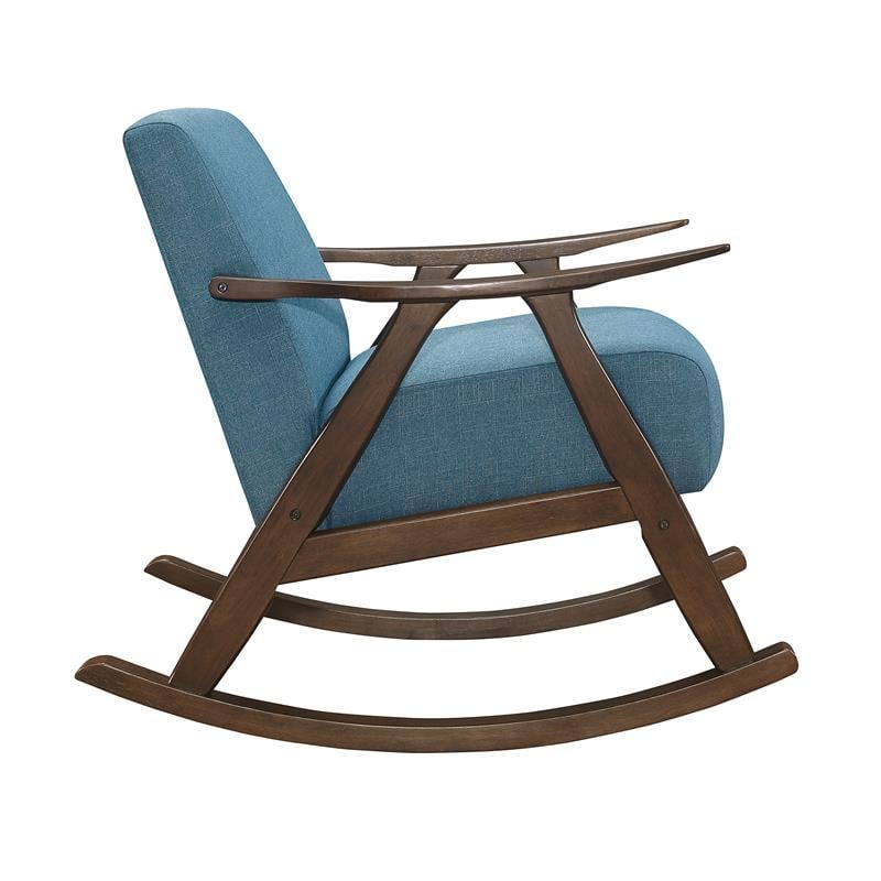 Pemberly Row Mid-Century Textured Fabric Rocking Chair in Dark Walnut/Blue