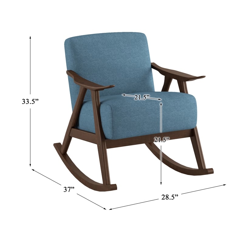 Pemberly Row Mid-Century Textured Fabric Rocking Chair in Dark Walnut/Blue
