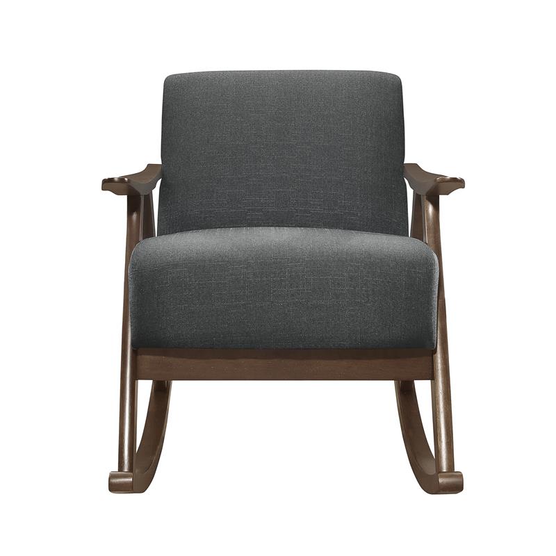 Pemberly Row Mid-Century Fabric Rocking Chair in Dark Walnut/Dark Gray