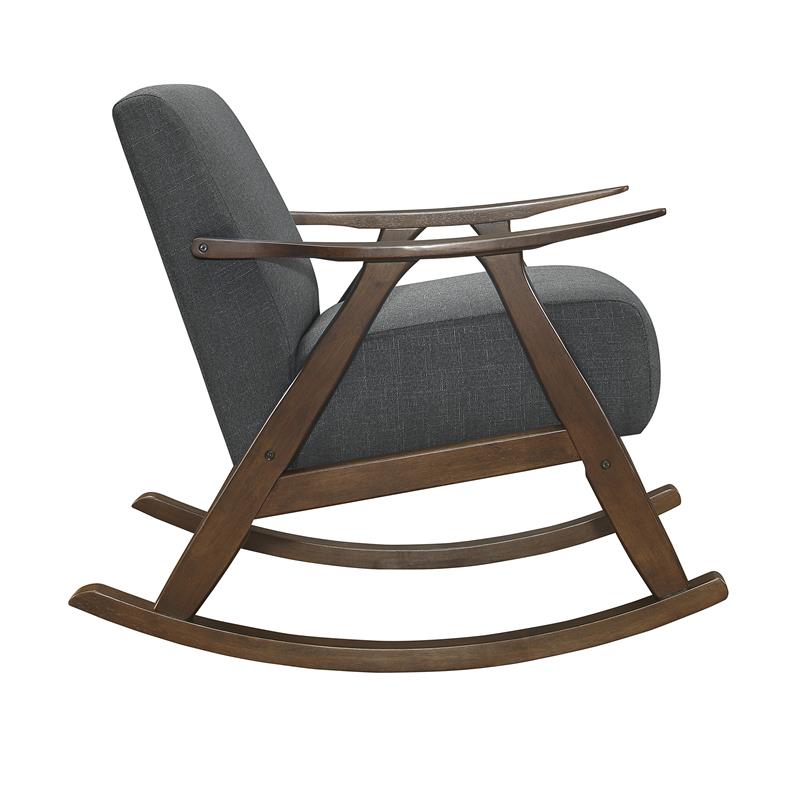Pemberly Row Mid-Century Fabric Rocking Chair in Dark Walnut/Dark Gray
