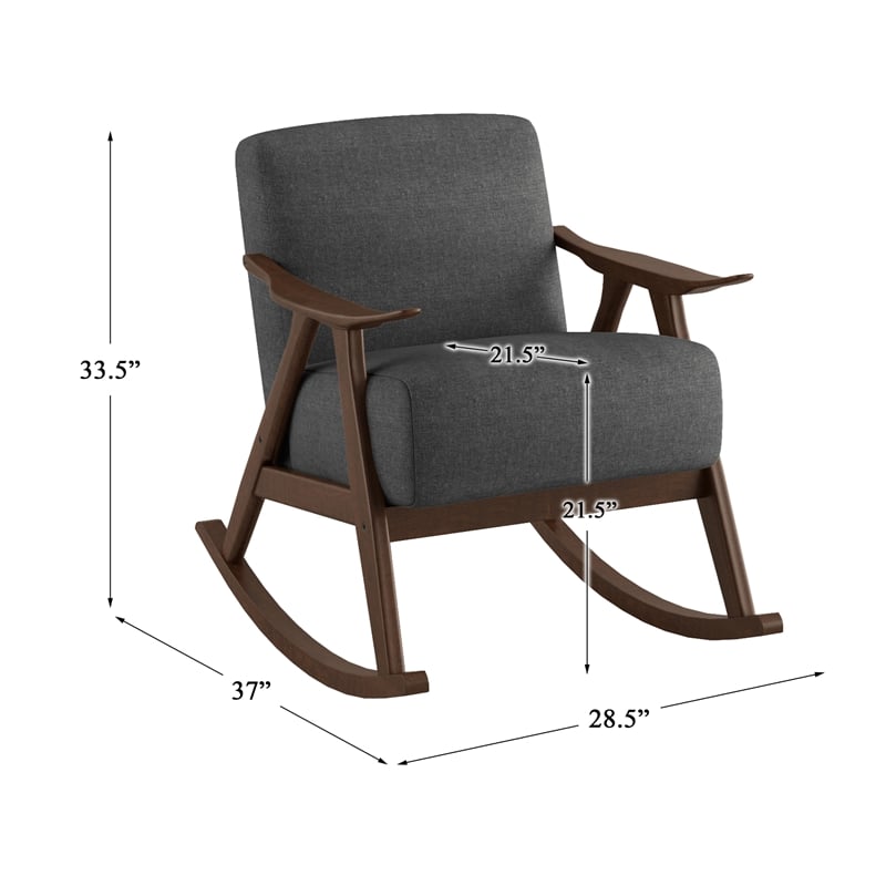 Pemberly Row Mid-Century Fabric Rocking Chair in Dark Walnut/Dark Gray