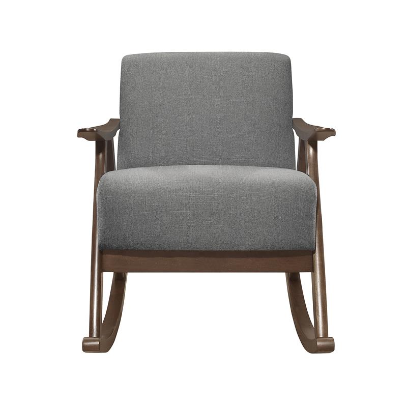 Pemberly Row Mid-Century Textured Fabric Rocking Chair in Dark Walnut/Gray