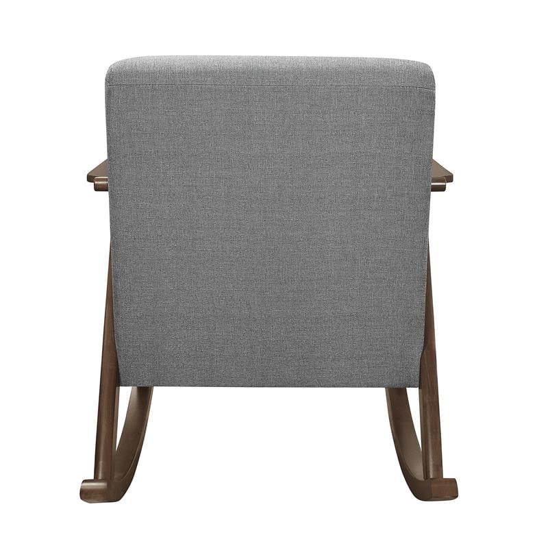Pemberly Row Mid-Century Textured Fabric Rocking Chair in Dark Walnut/Gray