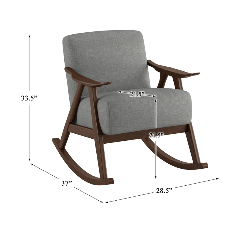 Pemberly Row Mid-Century Textured Fabric Rocking Chair in Dark Walnut/Gray