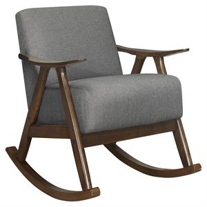 Pemberly Row Mid-Century Textured Fabric Rocking Chair in Dark Walnut/Gray