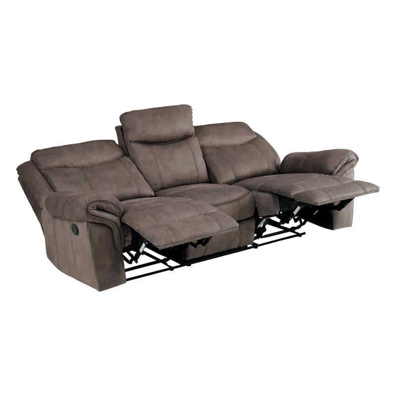 Pemberly Row Microfiber Double Reclining Sofa with Cup Holders in Brown