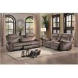Pemberly Row Microfiber Double Reclining Sofa with Cup Holders in Brown