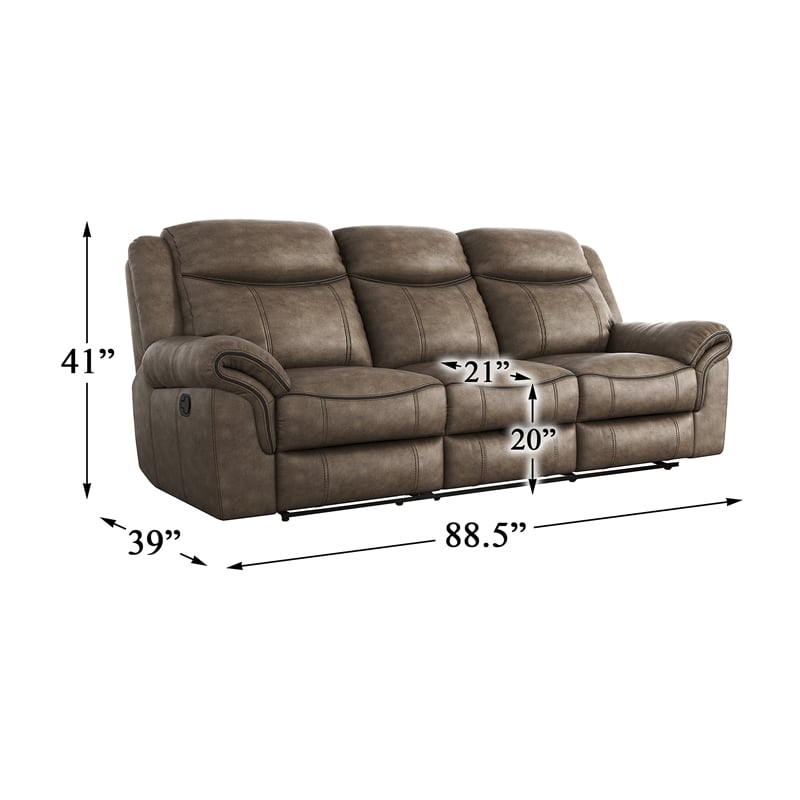 Pemberly Row Microfiber Double Reclining Sofa with Cup Holders in Brown