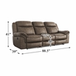 Pemberly Row Microfiber Double Reclining Sofa with Cup Holders in Brown