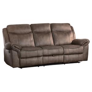 Pemberly Row Microfiber Double Reclining Sofa with Cup Holders in Brown