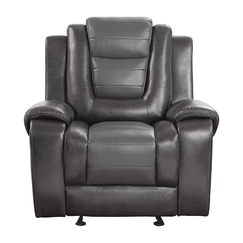 Pemberly Row Faux Leather Glider Reclining Chair in Light Gray/Dark Gray