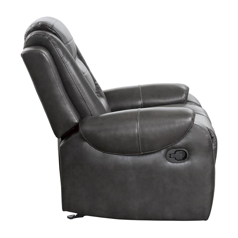 Pemberly Row Faux Leather Glider Reclining Chair in Light Gray/Dark Gray