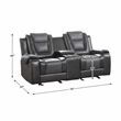 Pemberly Row Transitional Faux Leather Double Glider Reclining Loveseat in Gray
