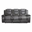 Pemberly Row Faux Leather Double Reclining Sofa with Cup Holder in Gray