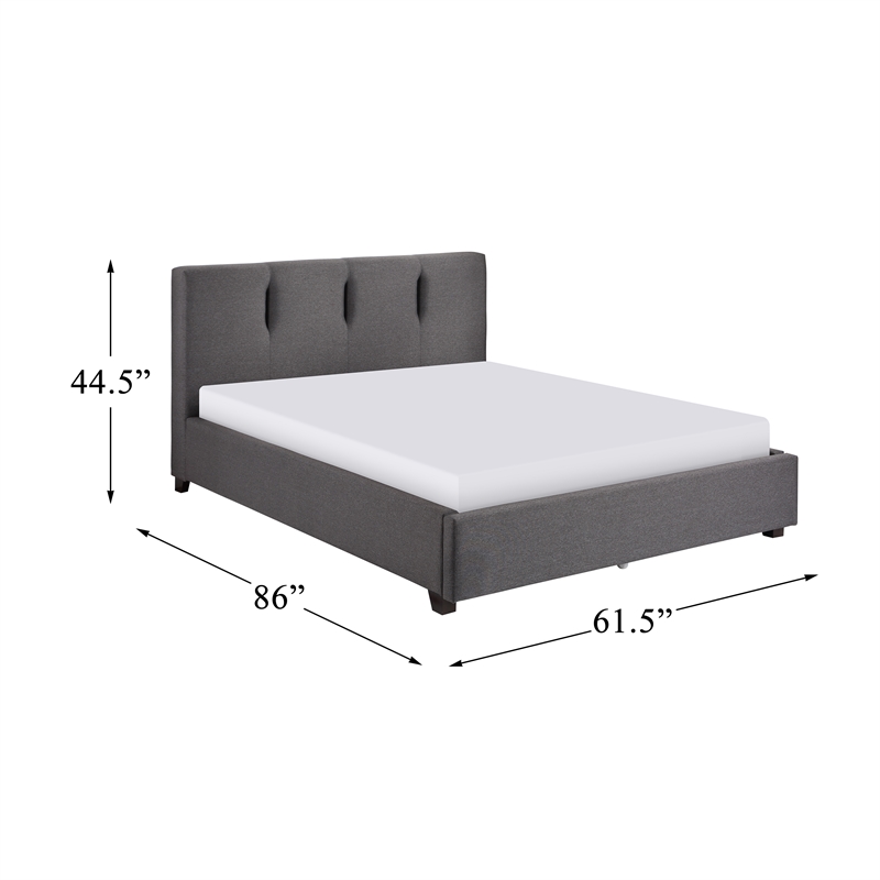 Pemberly Row Modern Textured Fabric Full Platform Bed in Gray